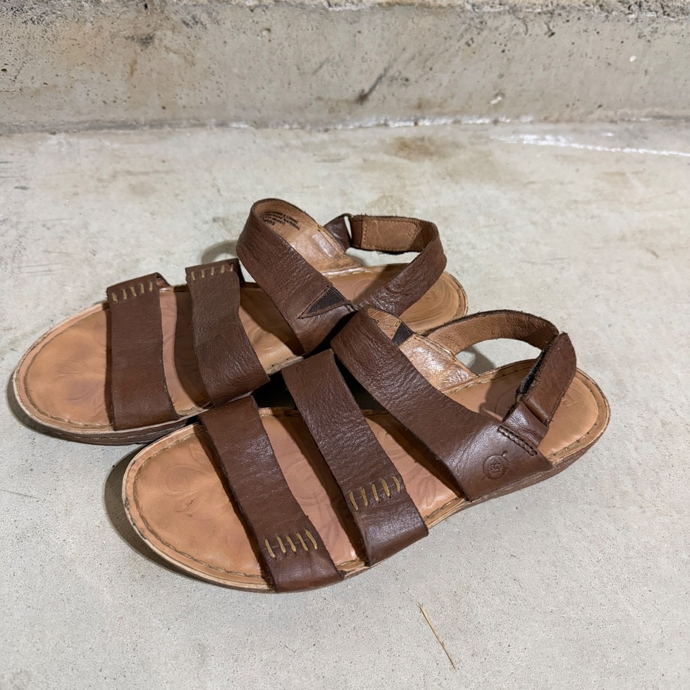 Born Brown Leather Multi Strap Slingback Sandals Womens 7 D63806 Flat Gladiator